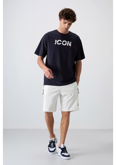 Tommy Life Lacivert Pamuklu Kalın Yumuşak Dokulu Oversize Fit Baskılı Erkek T-shirt - 88331 Lacivert