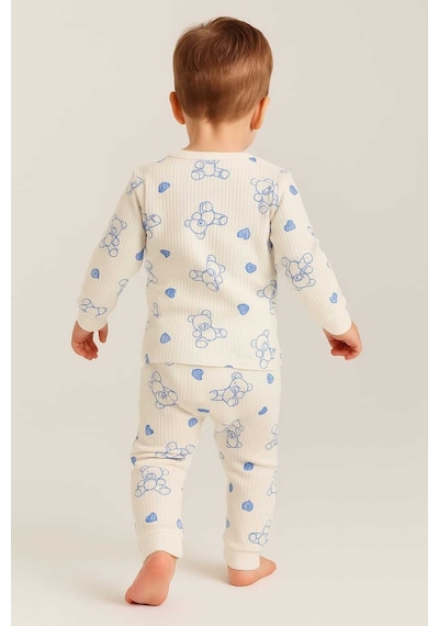 Aden Kids Raporlu Kumaş Desenli Çocuk Pijama Takımı Buz Mavi
