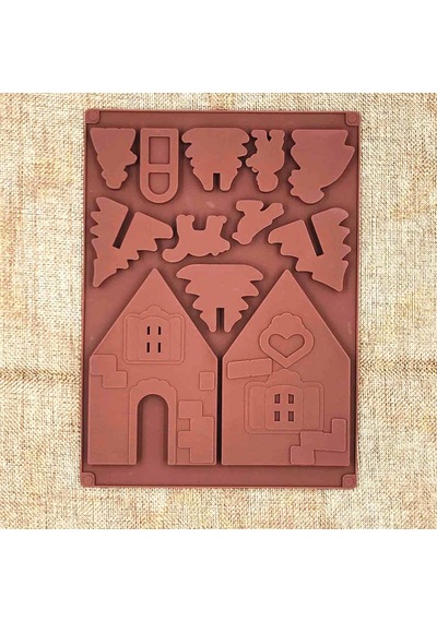 "2 Parçalı 3d Festival Gingerbread Ev Silikon Bakeware Tatil Çikolatası Ve Kurabiye Dekorasyonu İçin Set" Çok Renkli