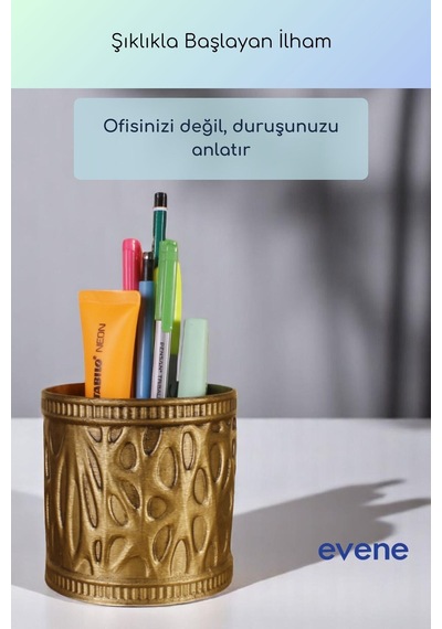 Kalemlik Masa Kalemliği Organizer Kalemlik Altın Eskitme Renk Model 76 Çok Renkli