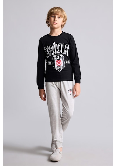 Defacto %100 Pamuk Beşiktaş Baskılı Bisiklet Yaka Uzun Kollu 2li Pijama Takımı Erkek Çocuk I2027a826aubk81 Siyah-bk81