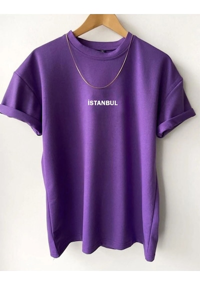Flood Of Style Erkek Mor Mexıco Cıty Baskılı Oversize Bisiklet Yaka Tshirt