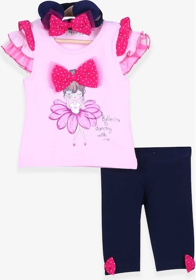 Breeze Kız Bebek Tayt Takım Balerin Baskılı Bandanalı Pudra (6 Ay-2 Yaş)