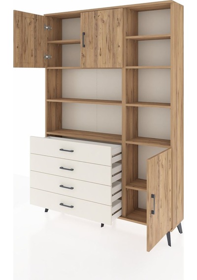 Arges Dolap 9 Raflı 4 Çekmeceli 3 Kapaklı 132x30x195 Çam-çam/... Çam