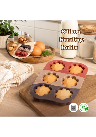 30010-2 Silikon 6lı Muffin Kalıbı Papatya Kek Kalıbı Kalıbı 17 26cm Diğer