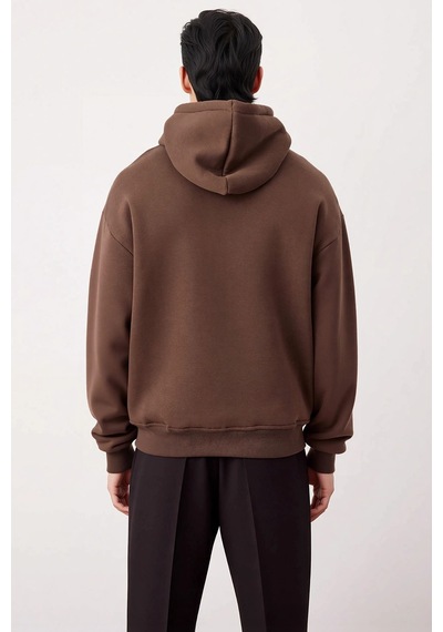 Benerly Erkek Kapüşonlu Standart Kol Kanguru Cep Sweatshirt Fonksiyonel D Koyu Kahverengi