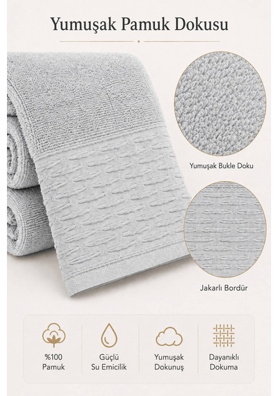 Banyo Havlusu %100 Pamuk 90x150 Cm Linea Collection 650 Gr Açık Gri