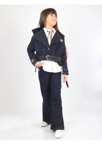 Xo Kids Kız Çocuk 3lu Alt Üst Takım 7-14 Yaş 3908-4908 Koyu Mavi
