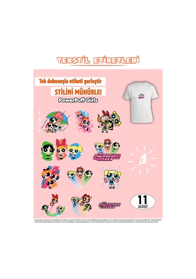 Ütü İle Yapışan Kıyafet Etiketi Powerpuff Girls 11li Set Karışık