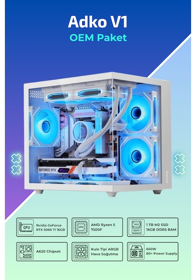 IH ADKO V1 R5-7500F 16 GB 1 TB SSD 16 GB RTX5060 Ti Free Dos Oem Paket Masaüstü Oyuncu Bilgisayarı