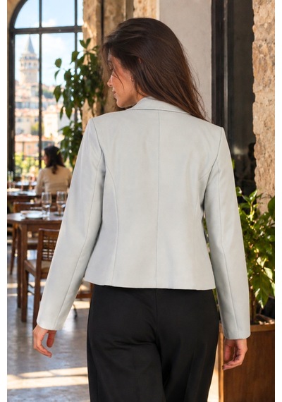 Armonika Kadın Mint Erkek Yaka Kare Cepli Crop Ceket Arm-26k001026