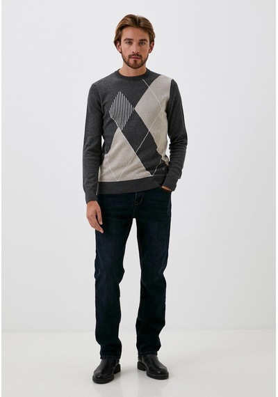 Erkek Triko Koyu Grimelanj Bisiklet Yaka Koyu Grimelanj Baklava Desenli Slim Fit Pamuklu Kazak Ncs Jeans 3728 Koyu Gri