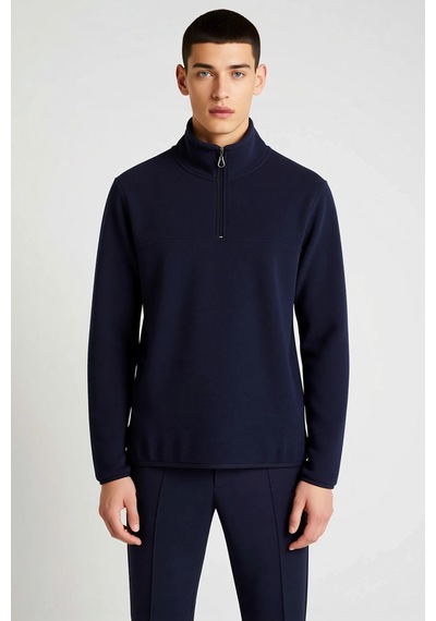 Benerly Erkek Dik Yaka Fermuarlı Standart Kol Polar Sweatshirt Fonksiyone Lacivert