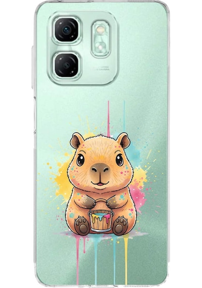 Infinix Smart 9 İle Uyumlu Splash Kapibara Tasarımlı Şeffaf Silikon Kılıf Şeffaf