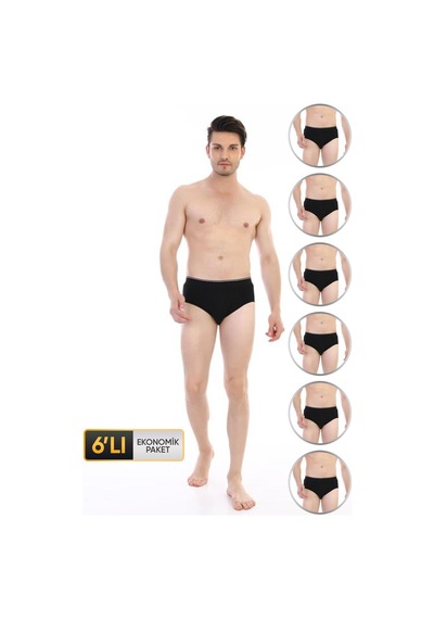Çift Kaplan Erkek Elastanlı Siyah Slip 887 6'lı Ekonomik Paket Siyah