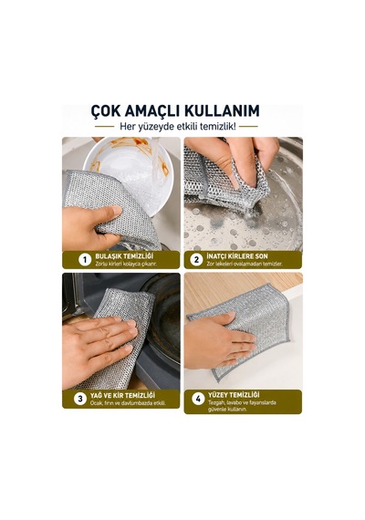 Mainshop 5 Adet Çok Fonksiyonlu Çizilmez Tel Bulaşık Bezi Ovalama Bezi M-602 Diğer