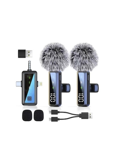 H68 Type-c + Lightning + Aux 2li 3in1 Kablosuz Yaka Mikrofonu