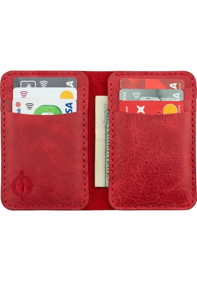 Twingold İsme Özel Dikey Mini Cüzdan - %100 Rainbow Deri - A010005 - Kırmızı Kırmızı
