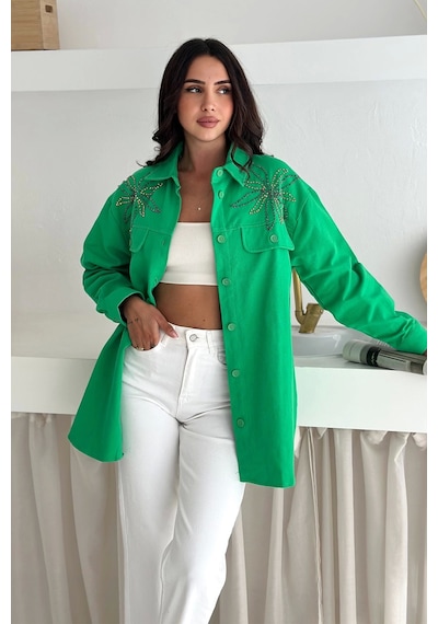 Asprin Fashion Taş Detaylı Gömlek Yeşil Yeşil