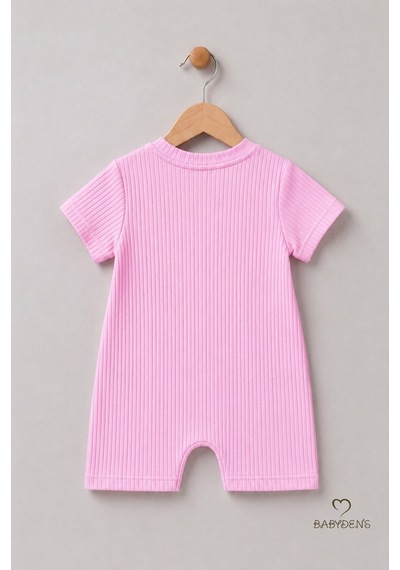 Babyden's Tavşan Figürlü Kız Bebek Şortlu Tulum %100 Pamuk Yazlık Tulum Günlük Bebek Tulumu 0-9 Ay Pembe