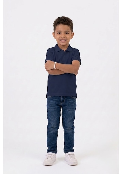 Nacar Store Unisex Çocuk Polo Yaka Kısa Kollu Lakost Tişört Okula Dönüş Lacivert