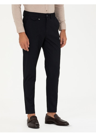 Cacharel Lacivert Carrot Fit Çizgili Kanvas Pantolon