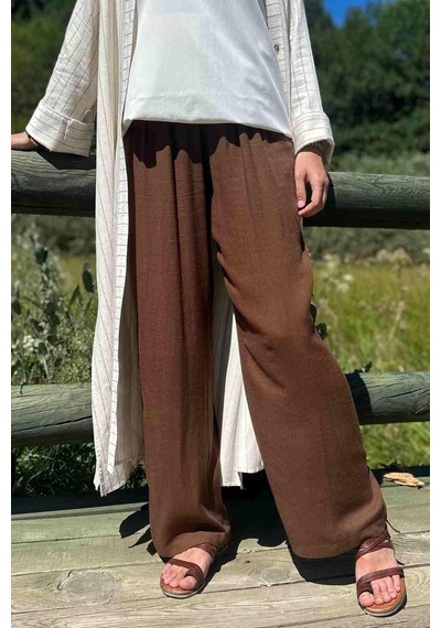 Rabia Şamlı Kahve Keten Pantolon Normal