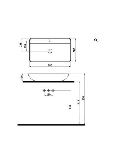 Newarc Domino Tezgah Üstü Batarya Delikli Lavabo 70x40x13,5cm Mat Antrasit