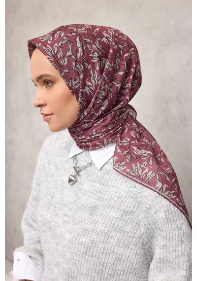 Silk Home Pamuk Polyester Soft Eşarp Gül Kurusu Çiçek Desenli Kaymaz Dokulu 90x90 Çok Renkli