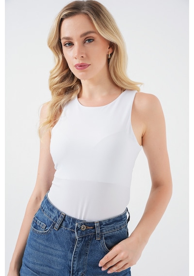 Bigdart Kadın Halter Yaka Çıtçıtlı Body 972 - Beyaz