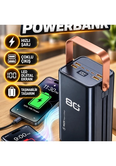 80000 Mah Powerbank Led Dijital Ekranlı Çoklu Çıkışlı Hızlı Şarj Taşınabilir Batarya Renkli