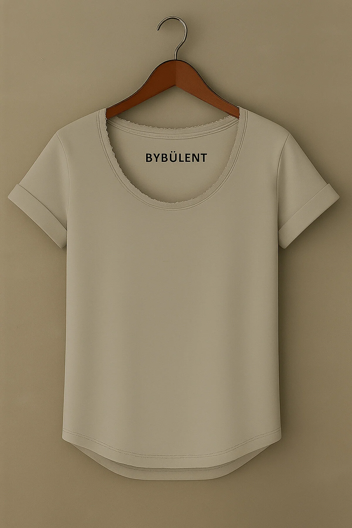 Gri Erkek Özel Üretim Geniş Pis Yaka Alt Oval Kesim Slim Tişört T-shirt Gri