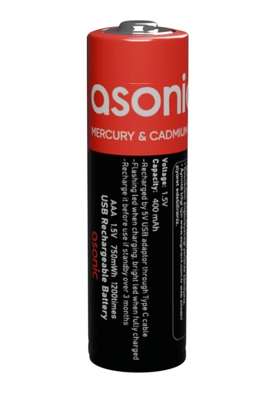 Asonıc Pl400 Aaa Şarjlı Pil 1.5volt 400mah/750mwh Type-c İle Kolay Şarj 2 Li Paket Usb To Type-c K