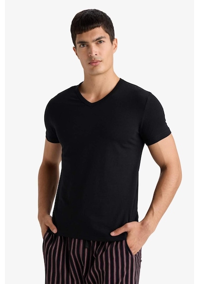 Defacto Slim Fit Dar Kesim V Yaka Üst L4884az25aubk27 Siyah