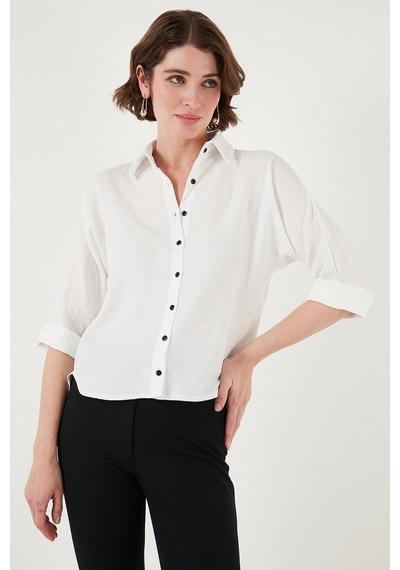 Lela Oversize Fit Önü Kısa Arkası Uzun Truvakar Kol Bayan Gömlek 5866116 Beyaz