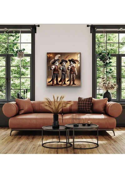 Silahşör Kedi Kanvas Tablo 90x90cm Çok Renkli