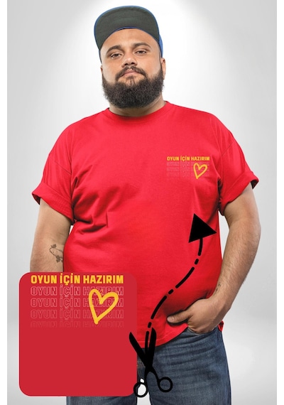 Angemiel Oyun İçin Hazırım Kalp Kırmızı Büyük Beden Kadın Basic Minimal Baskılı Tişört Kırmızı