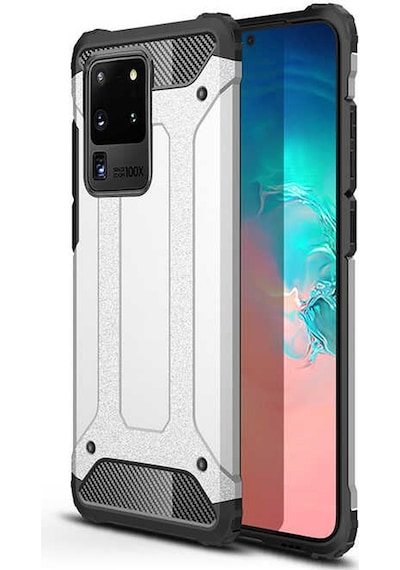 Noktaks - Samsung Galaxy S20 Ultra Uyumlu - Kılıf Çift Katman Zırh Tank Crash Military Kapak - Siyah
