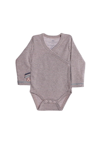 Organicera Organicera Organik Uzun Kollu Kimono Bebek Body, Pembe Gri Melanj Pembe