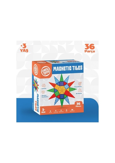 Circle Toys Magnetic Tiles Manyetik Yapı Blokları 36 Parça 3d Steam Eğitici Çocuk Oyuncağı Ve Inşa Seti