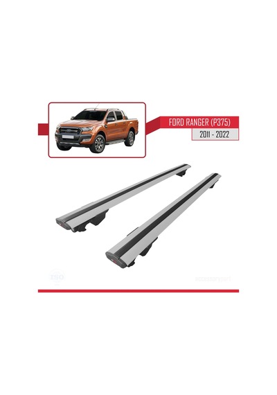 Ford Ranger 2011-2022 Arası İle Uyumlu Hook Model Anahtar Kilitli Ara Atkı Tavan Barı Gri