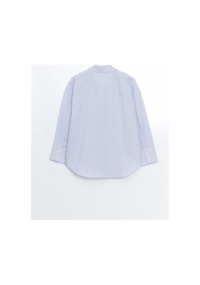 LC Waikiki Lcw Vision Mavi Çizgili Oversize Oxford Kadın Gömlek Blue Strıped
