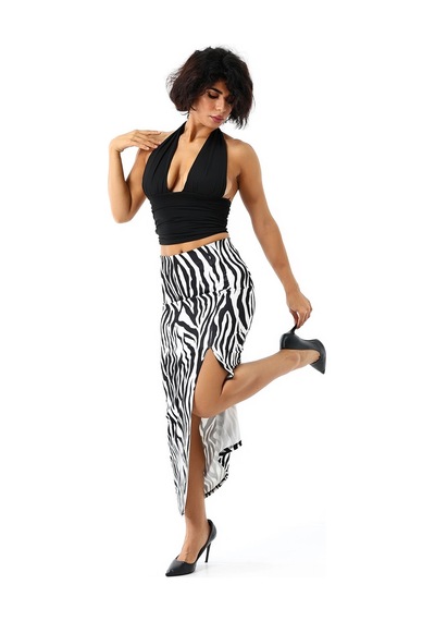 Gugus Kadın Derin Yırtmaçlı Dijital Baskılı Etek Maxi Boy 92 Cm Kalın Zebra