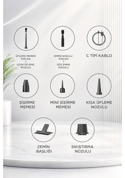 Premium Araç İçi Süpürge Lt100 Siyah 4ın1 Fonksiyonel Temizlik Seti Hava Üfleyici