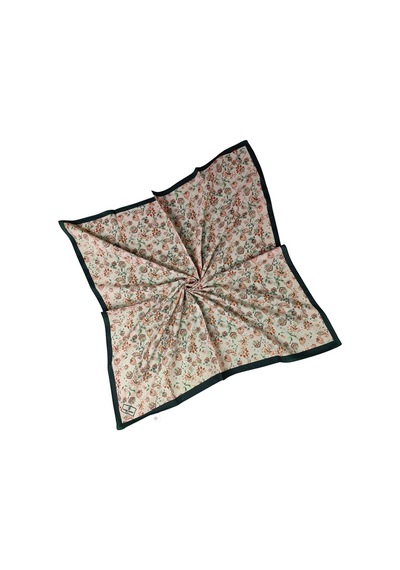 Mim Eşarp Prime Pamuk Çiçek Desenli Eşarp 90x90 Cm Siyah - Vizon