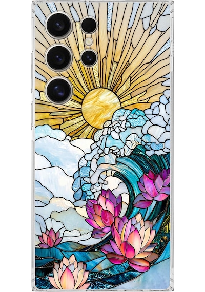Printify Samsung Galaxy S25 Ultra İle Uyumlu Vitray Okyanus Sabahı Tasarımlı Şeffaf Silikon Kılıf Şeffaf