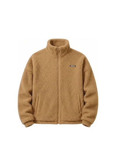 Genius Store Oversize Peluş Erkek İçi Polarlı Tam Fermuarlı Sherpa Sonbahar Kış Kadın Polar Sweatshirt Oversıze-pelus Bej