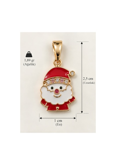 Sertifikalı 316l Çelik Noel Işıltısı Taşlı Noel Baba Kolye Ucu Altın