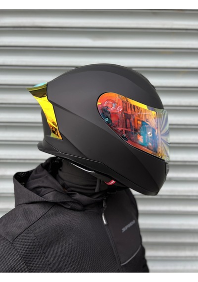 Rivox R1 Mat Siyah Revo Kapalı Kask Gold Vizörlü Mat Siyah