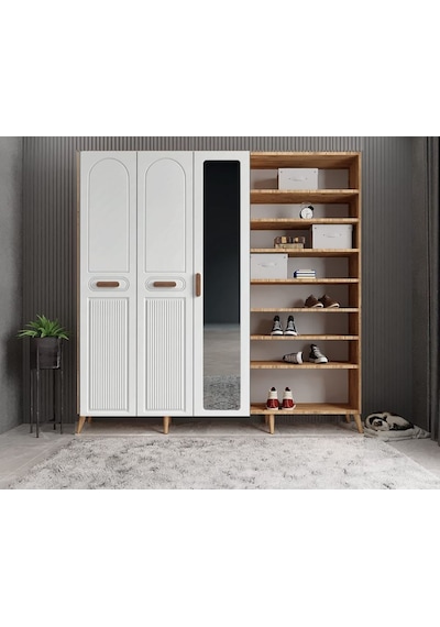 Violin Membran 5 Kapaklı Portmanto Montaj Dahil Çam Beyaz 200 Cm